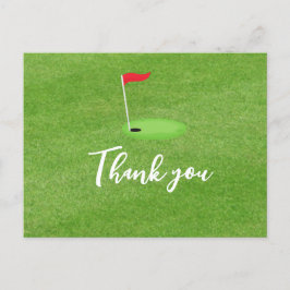 Golf flagga på grönt gräs tack för golfbilen vykort