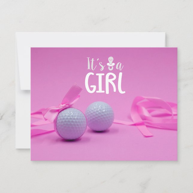 Golf flicka, det är Girl på Rosa Background Inbjudningar (Framsida)