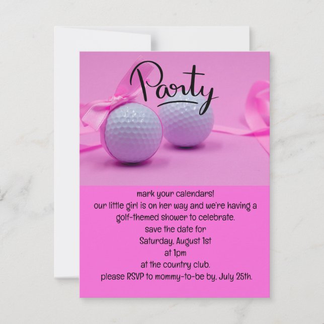 Golf flicka, det är Girl på Rosa Background Inbjudningar (Framsida)