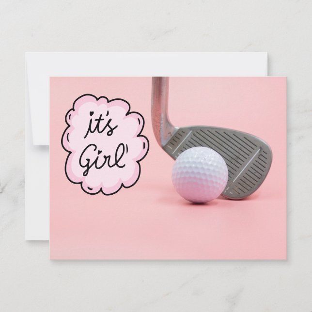 Golf flicka, det är Girl på Rosa Background Inbjudningar (Framsida)