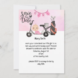 Golf Flicka for Baby Shower on rosa Inbjudningar