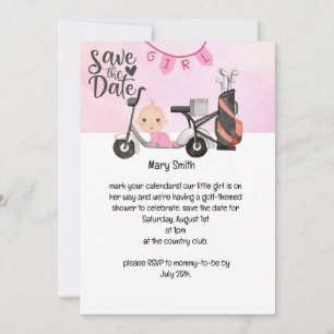 Golf Flicka for Baby Shower on rosa Inbjudningar