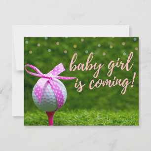 Golf flicka kommer med boll rosa ribbon Inv. Inbjudningar