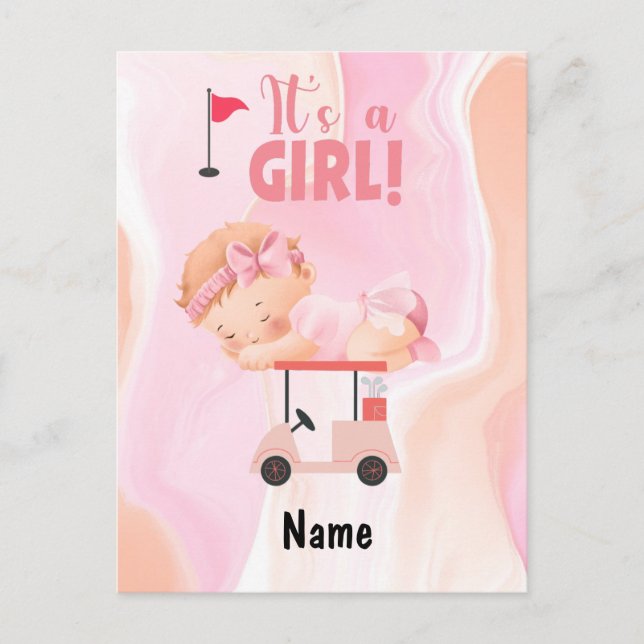 Golf Flicka på golfvagn med golfpåse Rosa Vykort (Framsida)