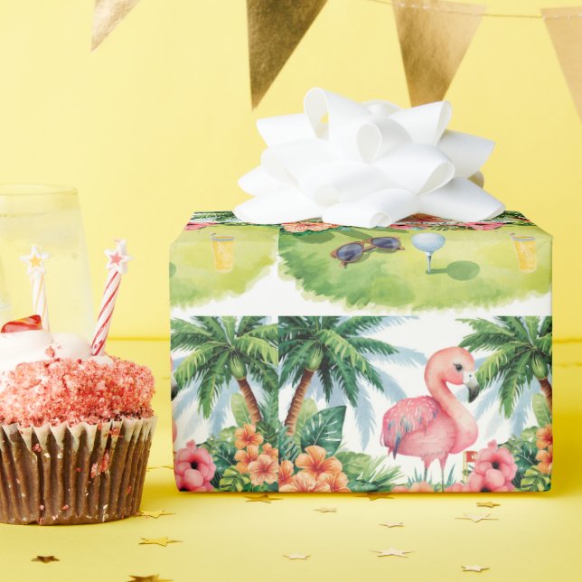 Golf Florida themed with flamingo retirement Presentpapper (Födelsedagsfest)
