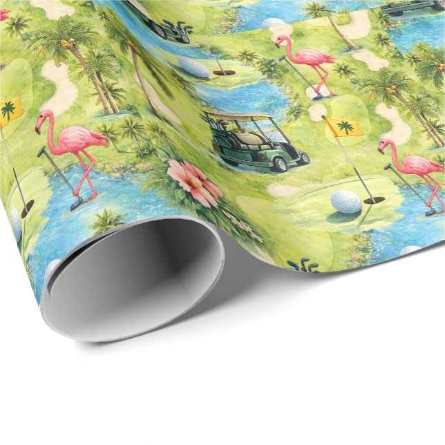 Golf Florida themed with flamingo retirement Presentpapper (Rullad Hörn)
