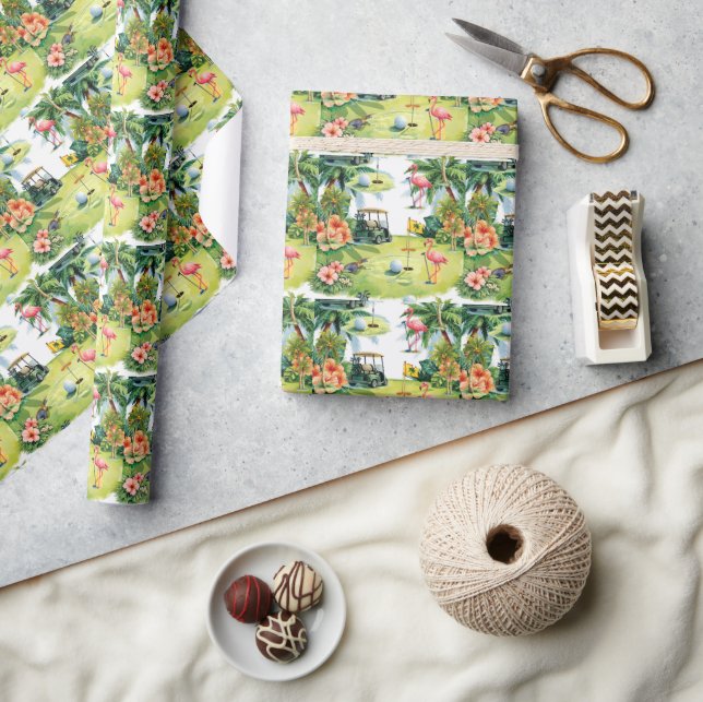 Golf Florida themed with flamingo retirement Presentpapper (Hantverk)