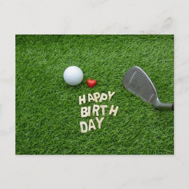 Golf födelsedag med kärlek och golfboll & Sand wed Vykort (Framsida)