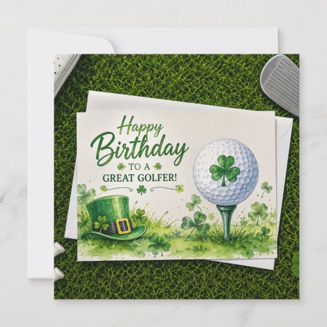 Golf födelsedag med tema St. Patrick's Day Kort (Framsida)