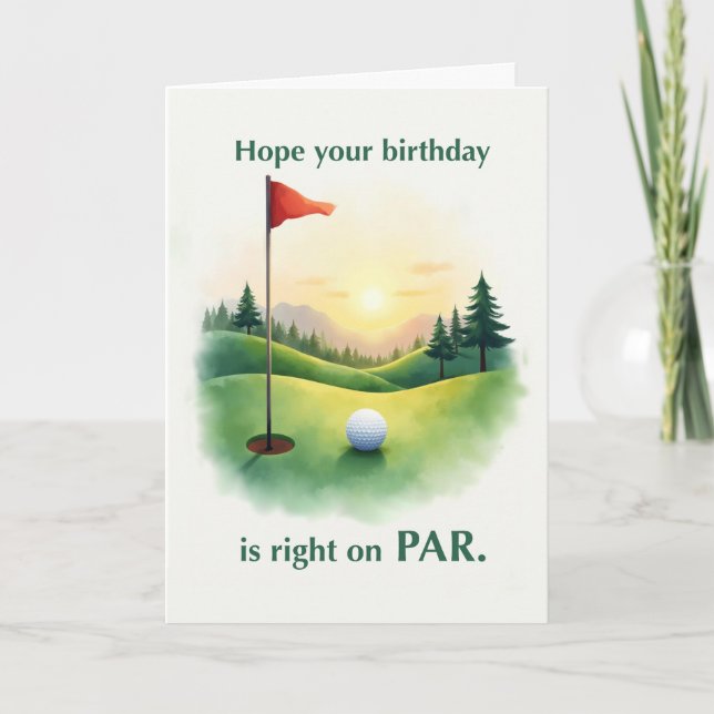 Golf födelsedag rolig rätt på par grön akvarell kort (Framsida)