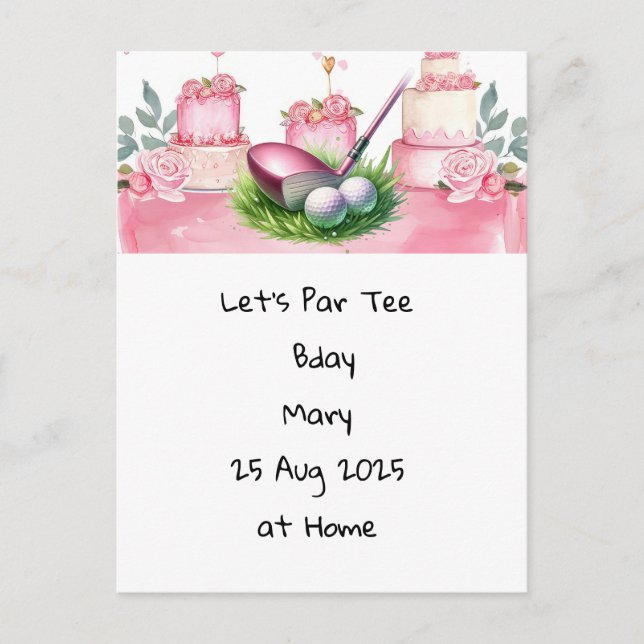 Golf födelsedag Rosa tema för damer Golfare Vykort (Framsida)