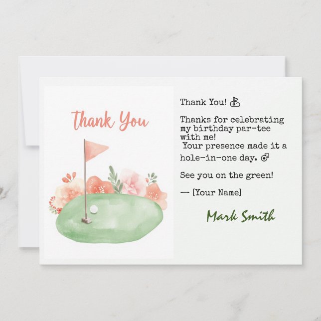 Golf  Födelsedags Par tee-fest Tack Kort (Framsida)