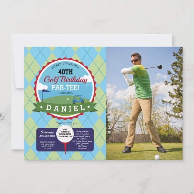Golf födelsedagsfest alla åldrar golf foto inbjudningar (Framsida)