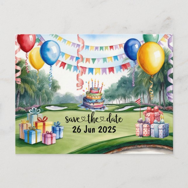 Golf Födelsedagsfest dekoration på kursen Inbjudan Vykort (Framsida)