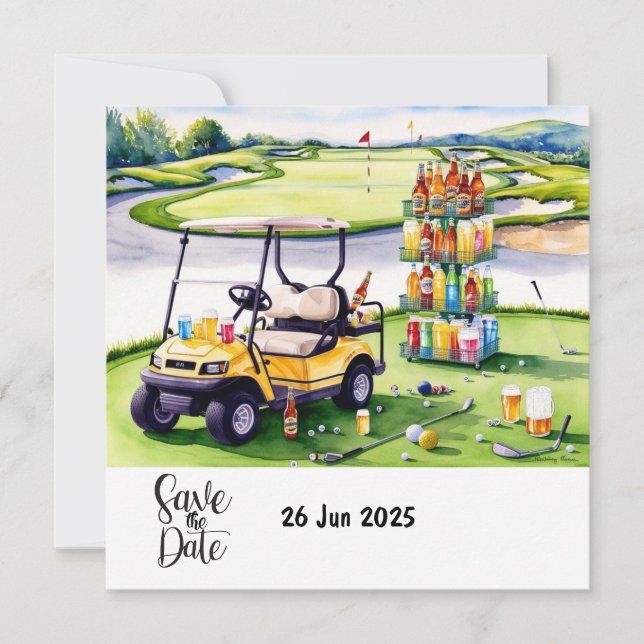 Golf Födelsedagsfest dekoration på kursen Spara Datumet (Framsida)