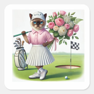 Golf-Födelsedagsfest för Cat Lover Golfer Fyrkantigt Klistermärke