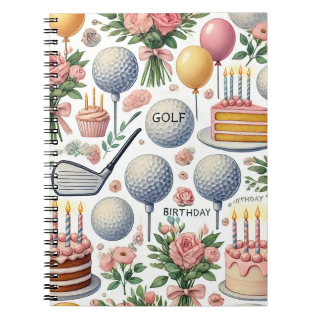 Golf Födelsedagsfest Rosa Théfor Girl Woman Anteckningsbok (Framsidan)