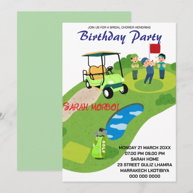 Golf födelsedagsinbjudan, Golf Par-Tee inbjudan, H Inbjudningar (Fram/baksida)