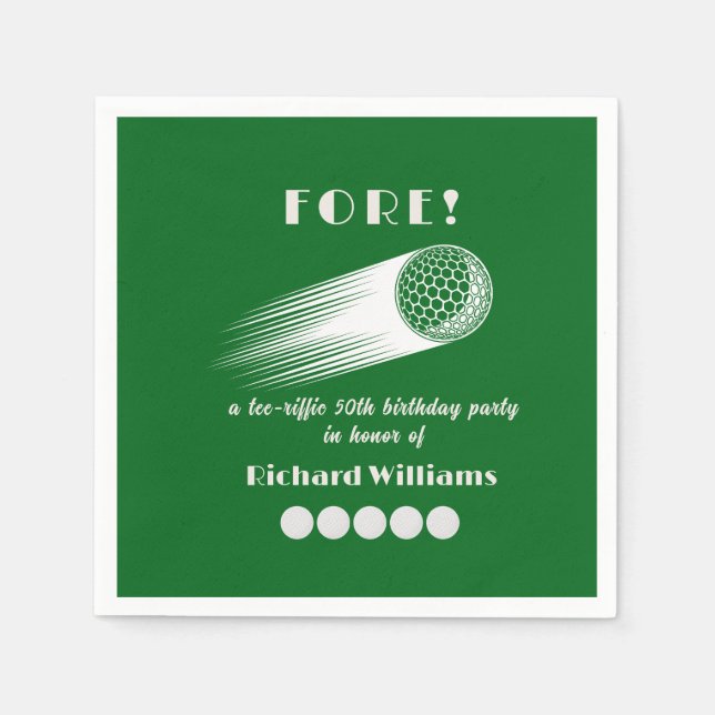 Golf Fore Tee-Riffic Green 50th Birthday Party Pappersservett (Framsidan)