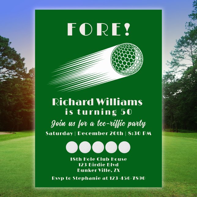 Golf Fore Tee-Riffic Grönt 50:e Födelsedagsfesten Inbjudningar (Skapare uppladdad)