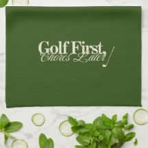 'Golf först, sysslor senare' Rolig klassisk grön