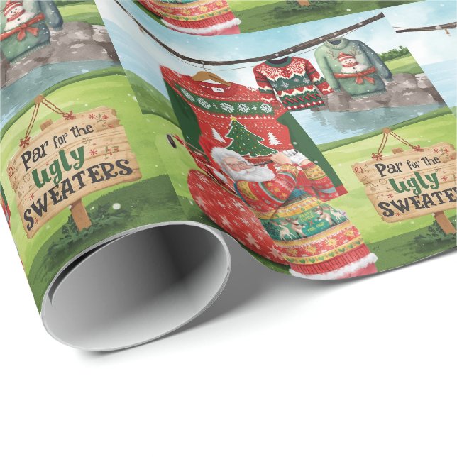 Golf ful jultröja julfest med tomte presentpapper (Rullad Hörn)