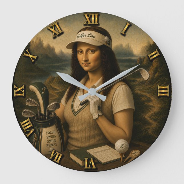 Golf Funny Mona Lisa Stor Klocka (Framsida)