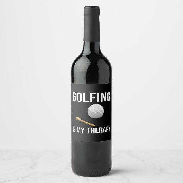 Golf Funny Quotes golfing är min terapi Vinflaska Etikett (Framsida)