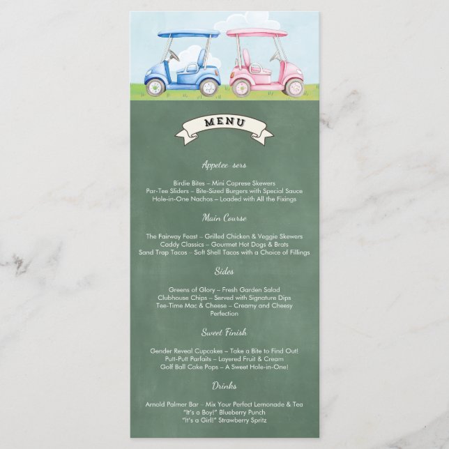 Golf Gender Reveal Menu Meny (Framsida)