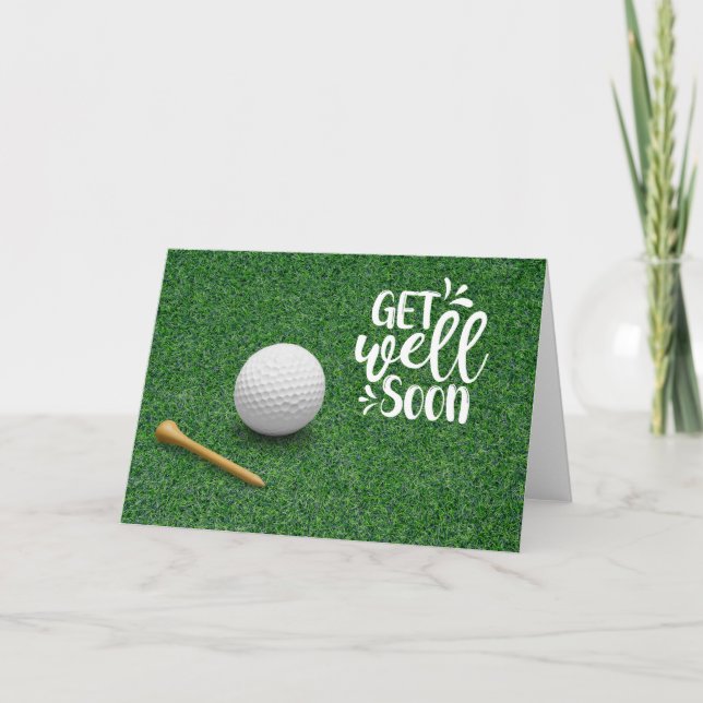 Golf Get well Snart med golf boll på grönt gräs Kort (Framsida)