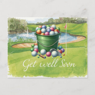 Golf Get well Snart med golf-kursbakgrund Vykort
