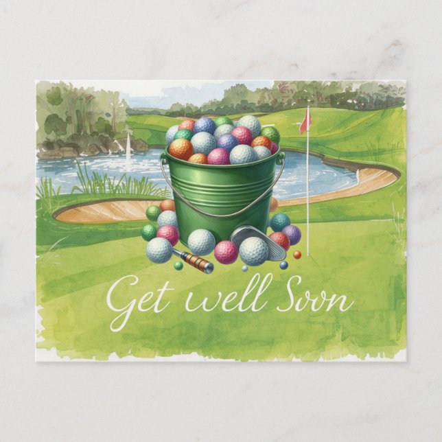 Golf Get well Snart med golf-kursbakgrund Vykort (Framsida)