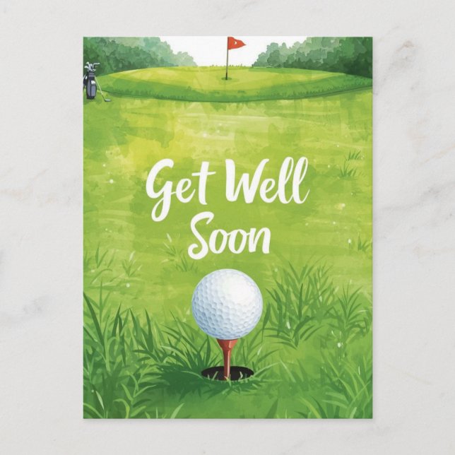 Golf Get well Soon Card - Watercolor Golf Course Vykort (Framsida)