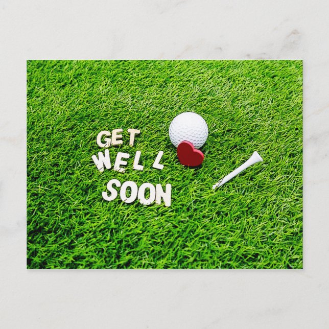 Golf Get well Soon med golf boll på grönt kärlek Vykort (Framsida)