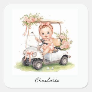 Golf Girl Baby Shower kör golfkärra Fyrkantigt Klistermärke