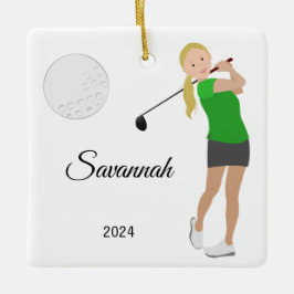 Golf Girl Blonde Hair Julgransprydnad Keramik