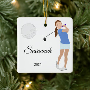 Golf Girl Brown Hair Julgransprydnad Keramik