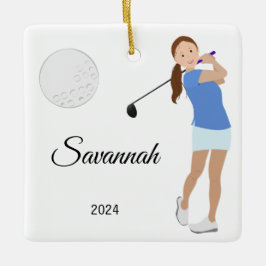 Golf Girl Brown Hair Julgransprydnad Keramik