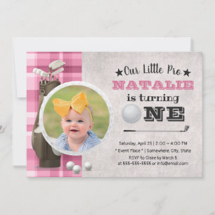 Golf Girl Future Golfer Cute Photo 1st Birthday Inbjudningar
