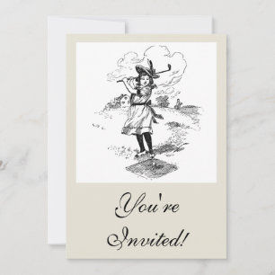 Golf Girl Golfing Vintage Art Inbjudningar