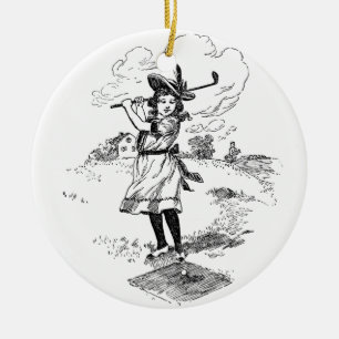 Golf Girl Golfing Vintage Art Julgransprydnad Keramik