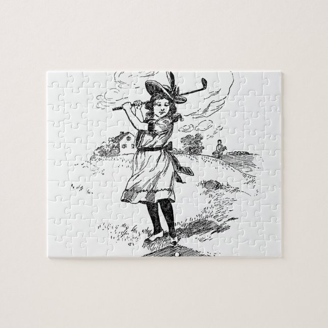 Golf Girl Golfing Vintage Art Pussel (Horisontell)