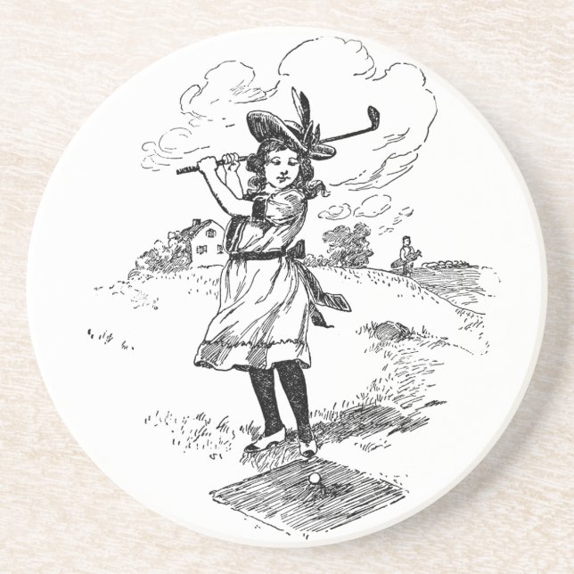 Golf Girl Golfing Vintage Art Underlägg (Framsidan)