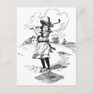 Golf Girl Golfing Vintage Art Vykort