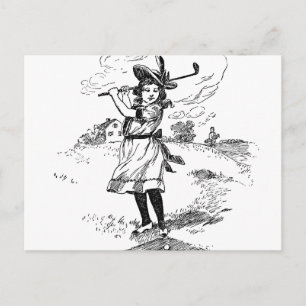Golf Girl Golfing Vintage Art Vykort
