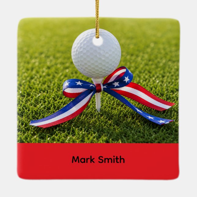 GOLF Glad 4:e Juli för Golfare Julgransprydnad Keramik (Baksida)