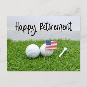 Golf Glad pensionering boll och flagga av Amerika Meddelande Vykort