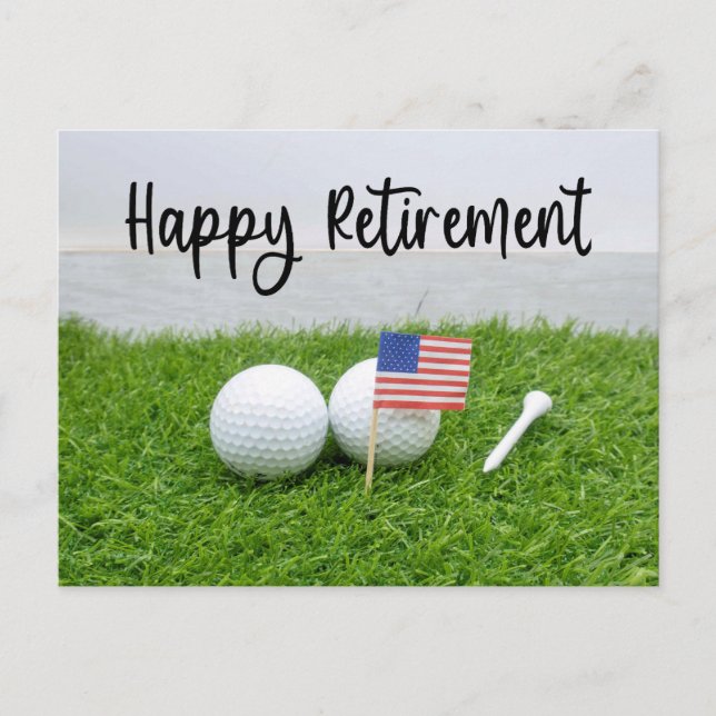 Golf Glad pensionering boll och flagga av Amerika Meddelande Vykort (Framsida)