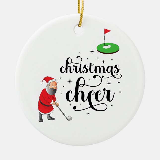 Golf God jul Cheers till golfer med Santa Santa Julgransprydnad Keramik (Framsidan)
