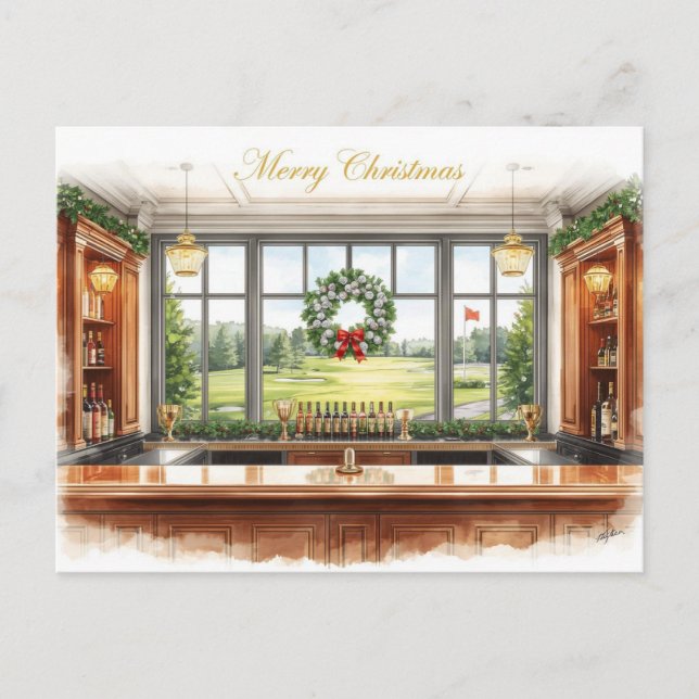 Golf God Jul från golfbanans klubbhus Helg Vykort (Framsida)